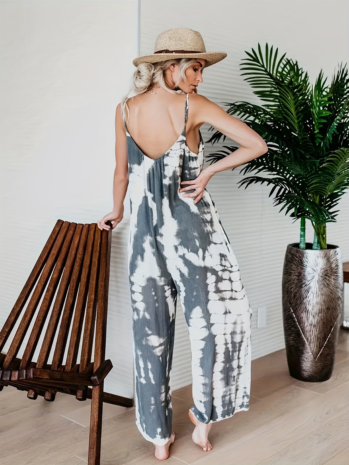 Tie Dye Wide Leg Cami Jumpsuit Boho Sleeveless Jumpsuit