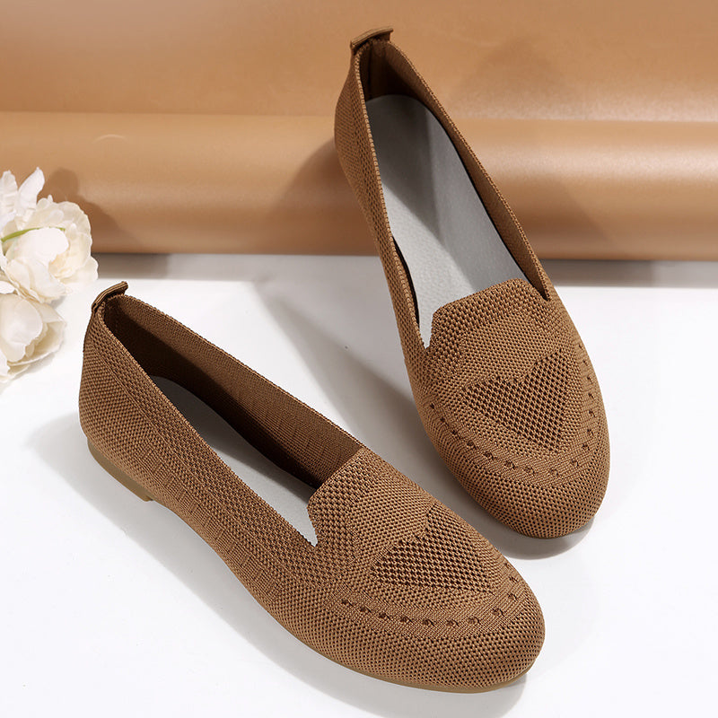 Women's Breathable Knitted Slip On Flats Lightweight Walking Shoes