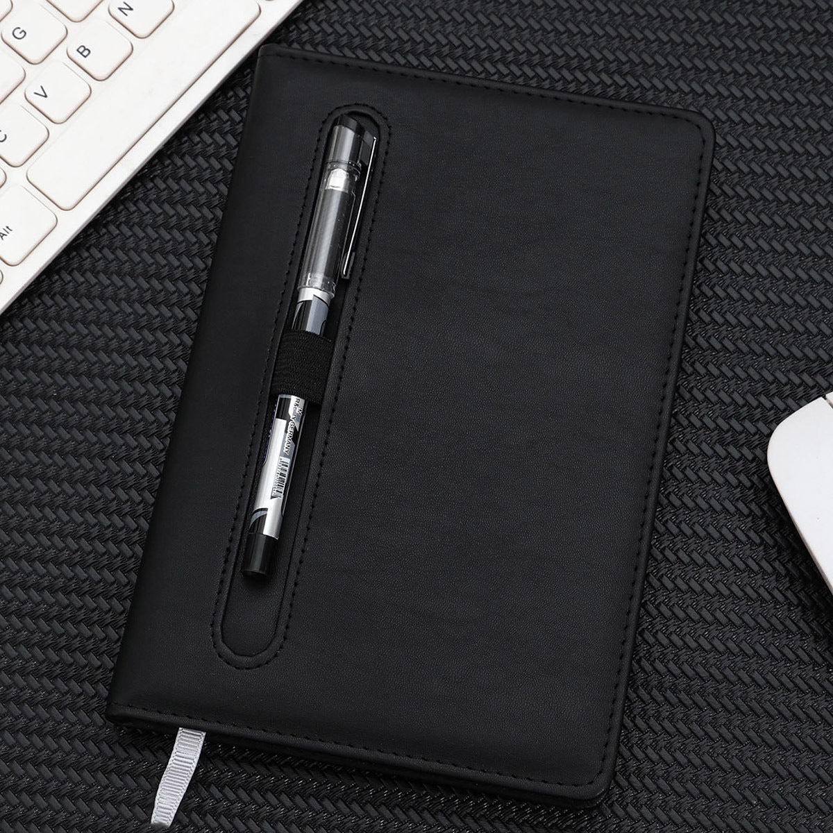 Soft Furnishings Notebook With Pen Slot & Elastic Band, Leather Texture