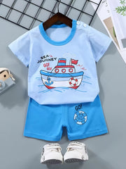 Boys Cartoon Off Road Truck Ride T-shirt & Shorts Set for Summer