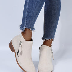 Women's Stacked Heel Ankle Boots Side Zipper Pointed Toe Solid Short Boots