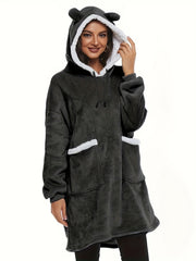 Plush Hooded Robe & Warm Long Sleeve Robe With Pockets