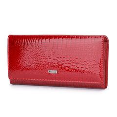 Crocodile Print Long Leather Wallet with Large Capacity