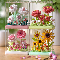 Flower Building Blocks Set DIY Craft Flower Bouquet Kit with Acrylic Case