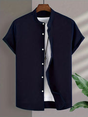 Men's Solid Button Up Short Sleeve Shirt for Summer