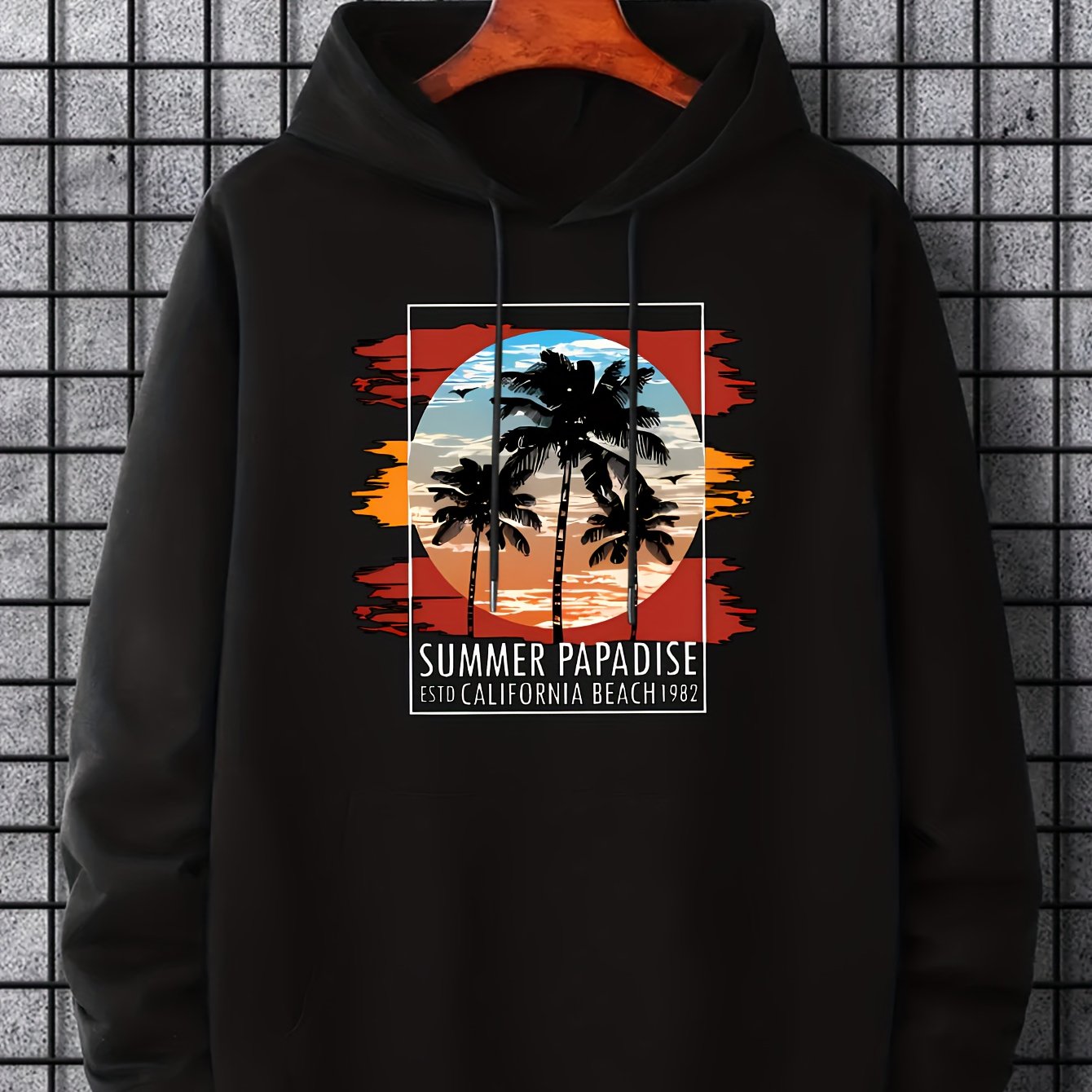 Men's Palm Tree Graphic Hoodie Drawstring Hooded Sweatshirt