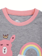 2pcs Toddler Girls Alpaca & Rainbow Graphic Pajama Set
