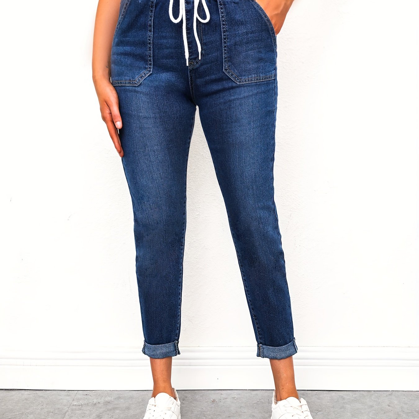 Dark Skinny Jeans High Stretch Casual Denim Trousers