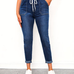 Dark Skinny Jeans High Stretch Casual Denim Trousers