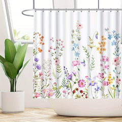 Watercolor Flower Shower Curtain 182x182cm with Hooks