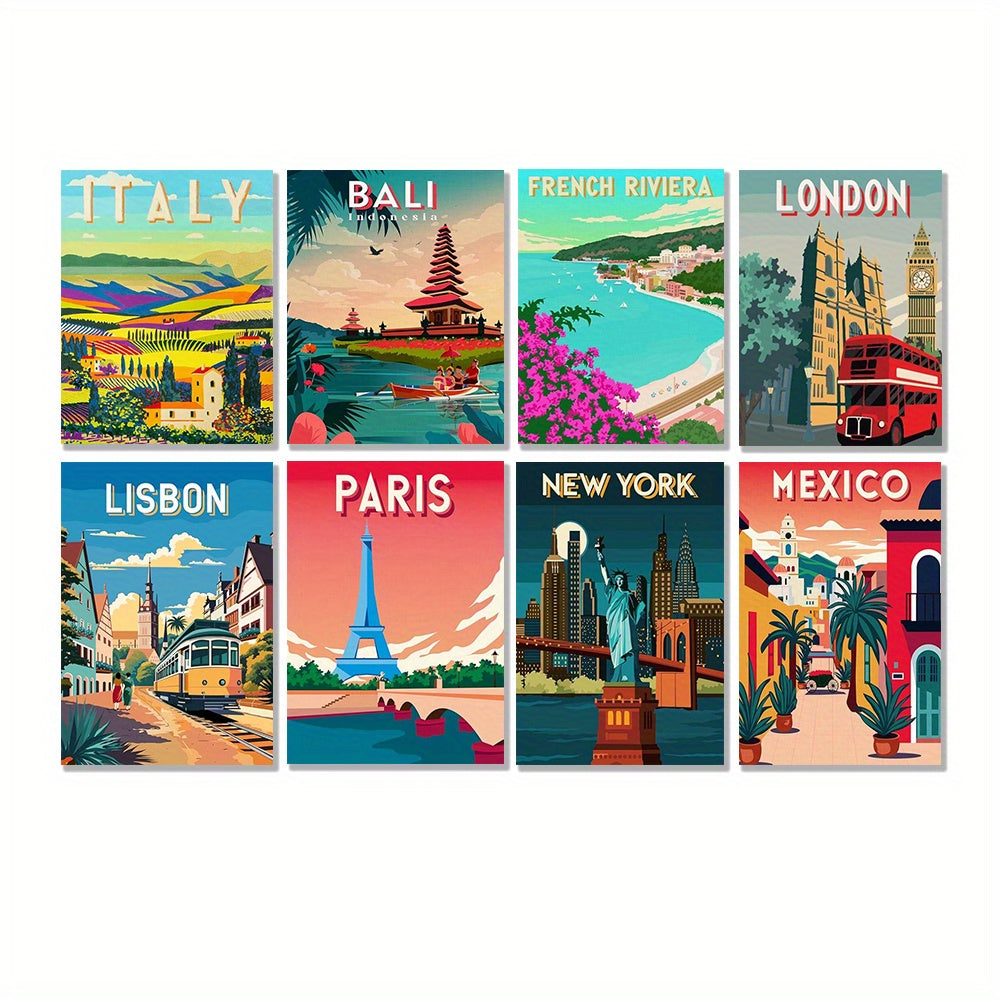 8pcs Scenic Towns Under Buildings 40 64x50 Frameless DIY Acrylic Painting Kit