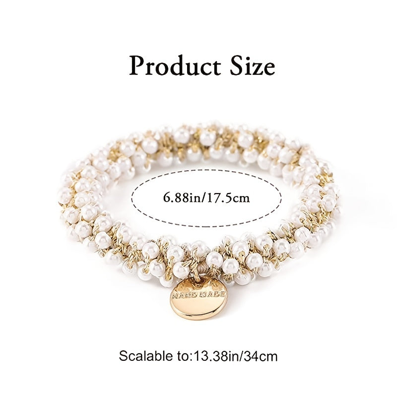 Crystal Hair Ties Elastic Hair Scrunchies Faux Pearl Hair Ropes Bead