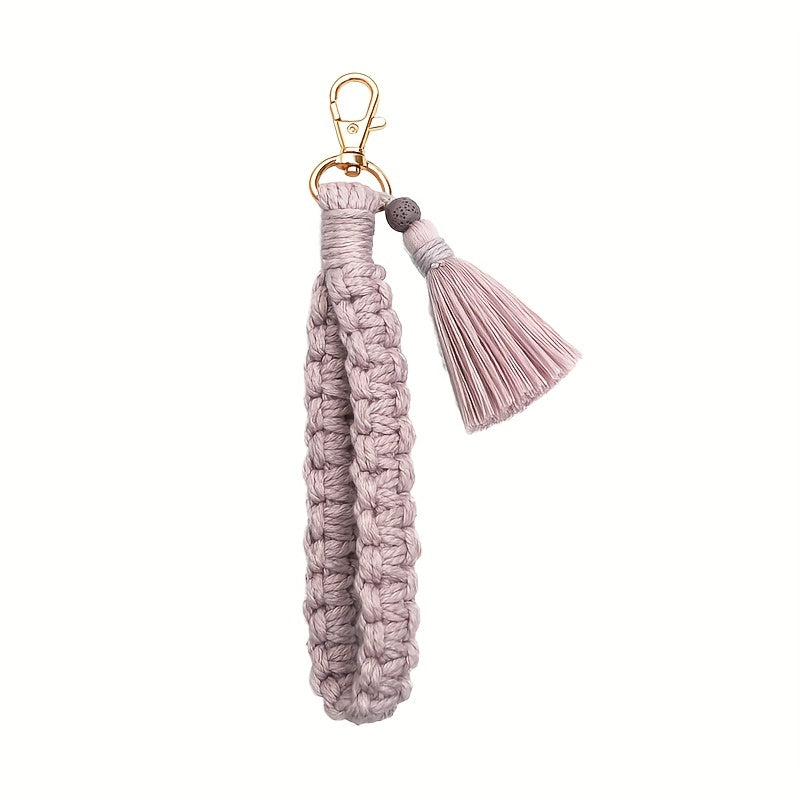 Boho Braided Bracelet Keychain Tassel Key Ring Purse Bag Charm