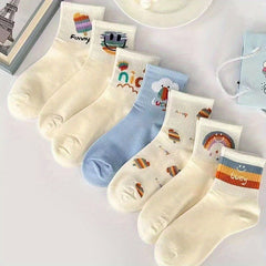 7 Pairs Smile Print Socks Comfy & Breathable Women's Stockings