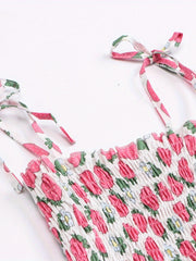 Toddler Girls Strawberry Fruit Graphic Frill Trim Shirred Bow Shoulder Princess