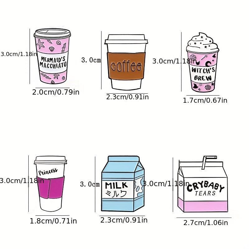 Cartoon Milk Tea and Coffee Cup Brooch Pin for Backpacks Clothing and Hats