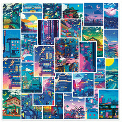 50pcs Anime Street Night View Doodle Stickers Waterproof Decals DIY Fun