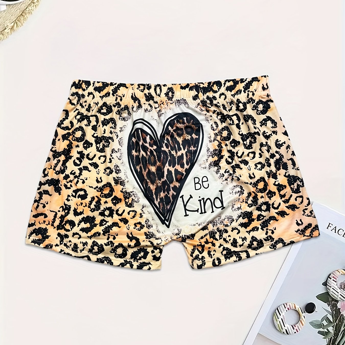 Sexy Shorts Women's Plus Slogan & Leopard Print