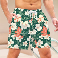 Quick Dry Hawaiian Beach Board Shorts for Men Floral Swim Trunks with Pockets