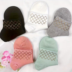 5 Pairs Argyle Rhinestone Crew Socks for Women