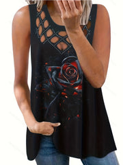 Printed Tank Top Crew Neck Sleeveless Summer Top