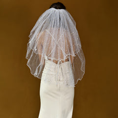Double Layer Sequin Bridal Veil with Comb for Wedding M14