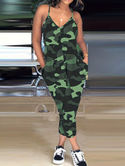 Camouflage Print V neck Cami Jumpsuit Casual Sleeveless Jumpsuit
