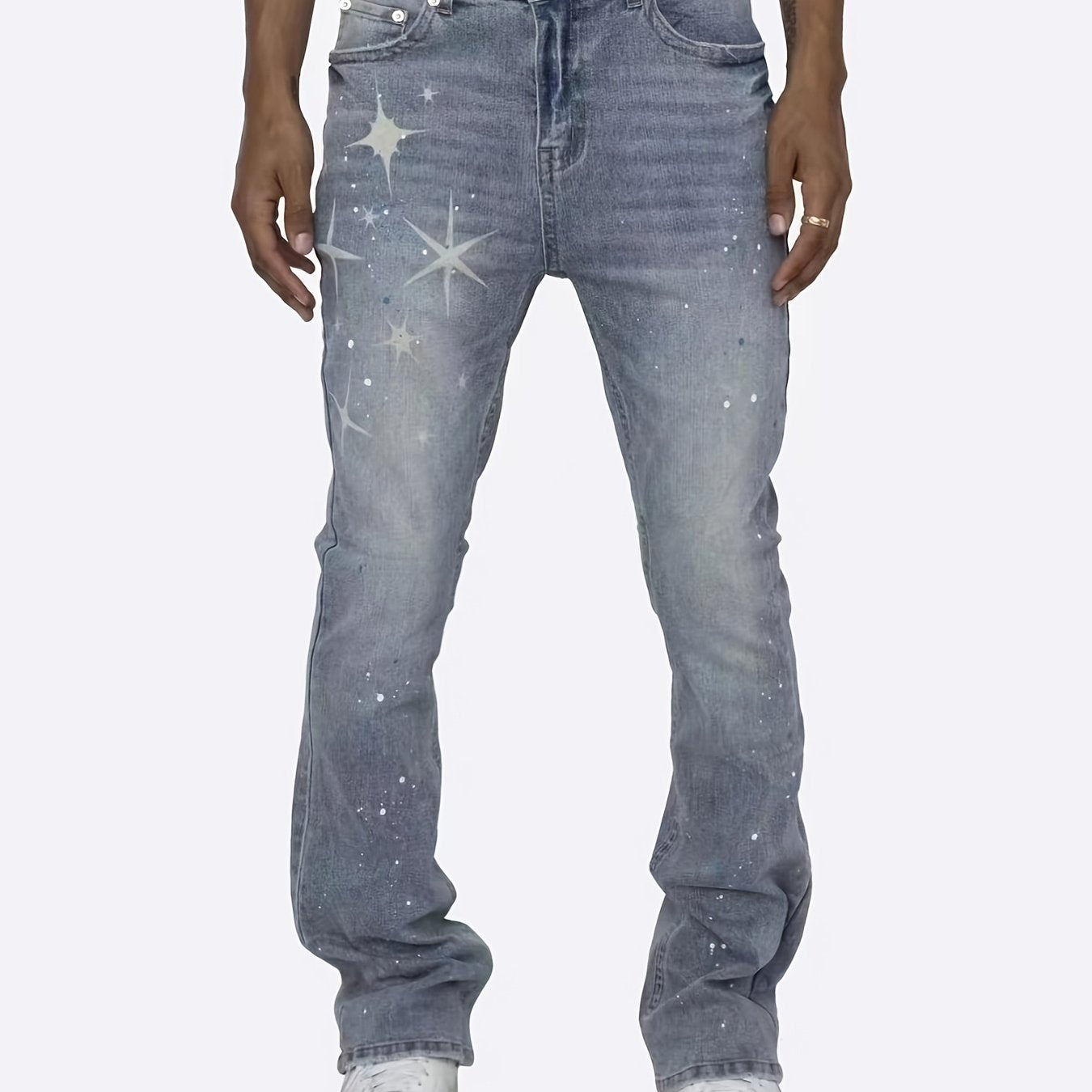 Mens Star Pattern Slim Fit Denim Jeans