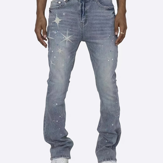 Mens Star Pattern Slim Fit Denim Jeans