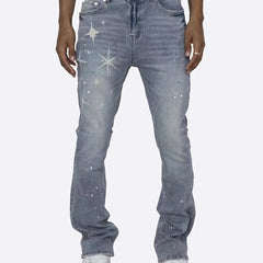 Mens Star Pattern Slim Fit Denim Jeans