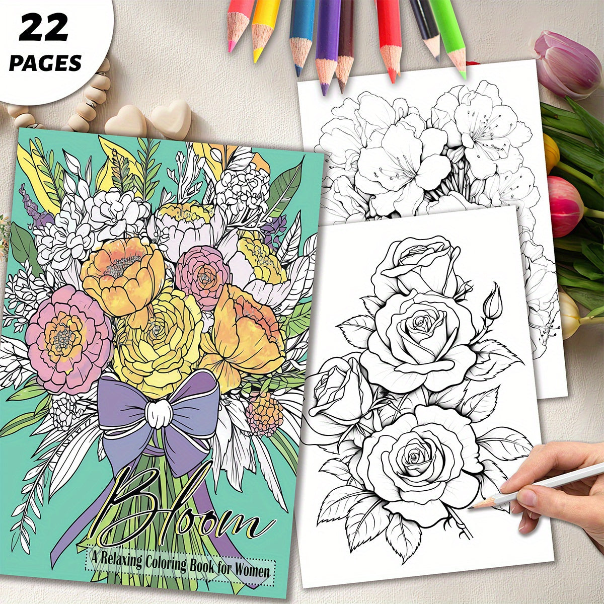 Flower Painting Coloring Book Perfect Gift for Adults Various Festivals