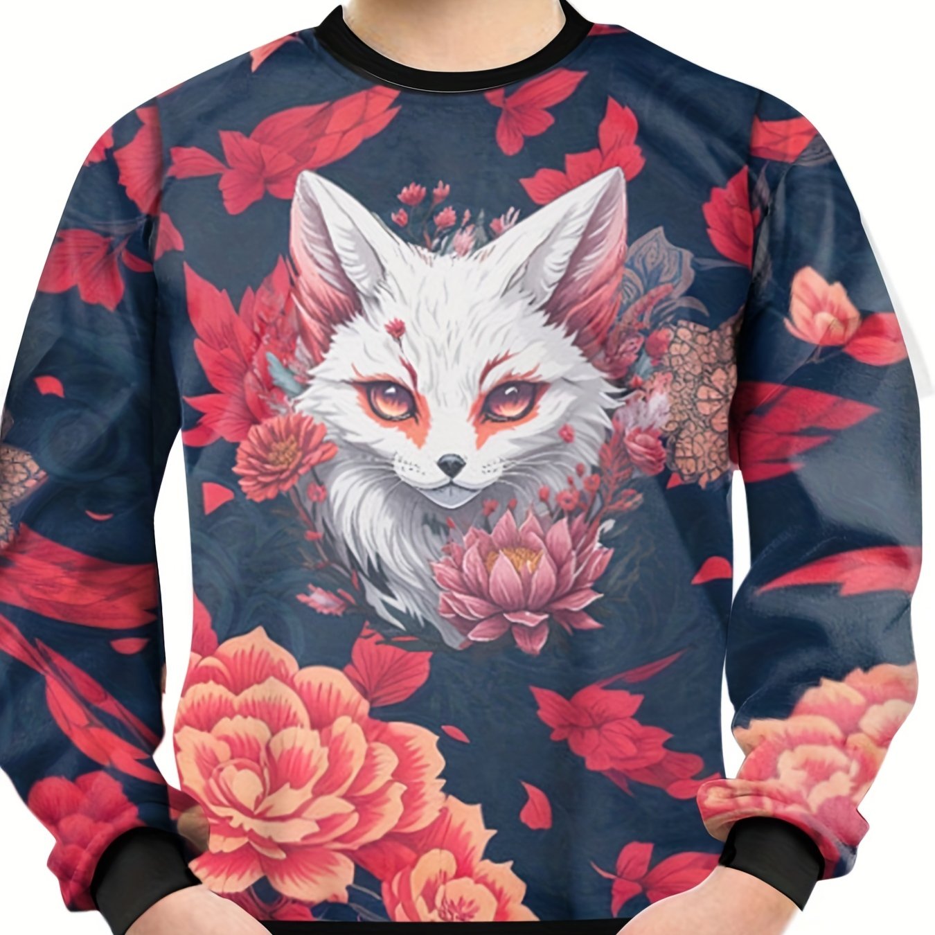 Teen's Mysterious Flower & Fox 3D Print Sweatshirt