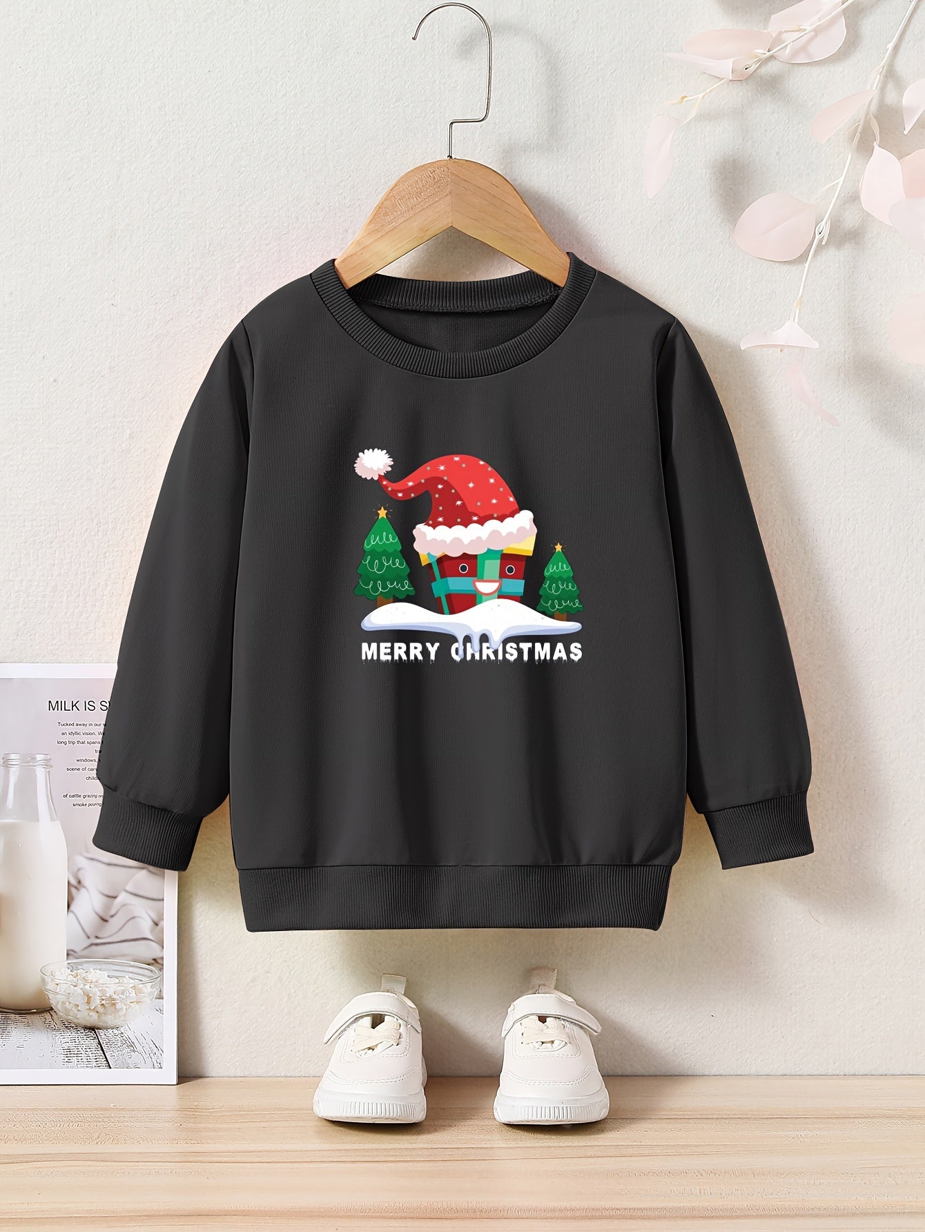 Christmas Gift Graphic Crew Neck Long Sleeve Sweatshirt for Kids