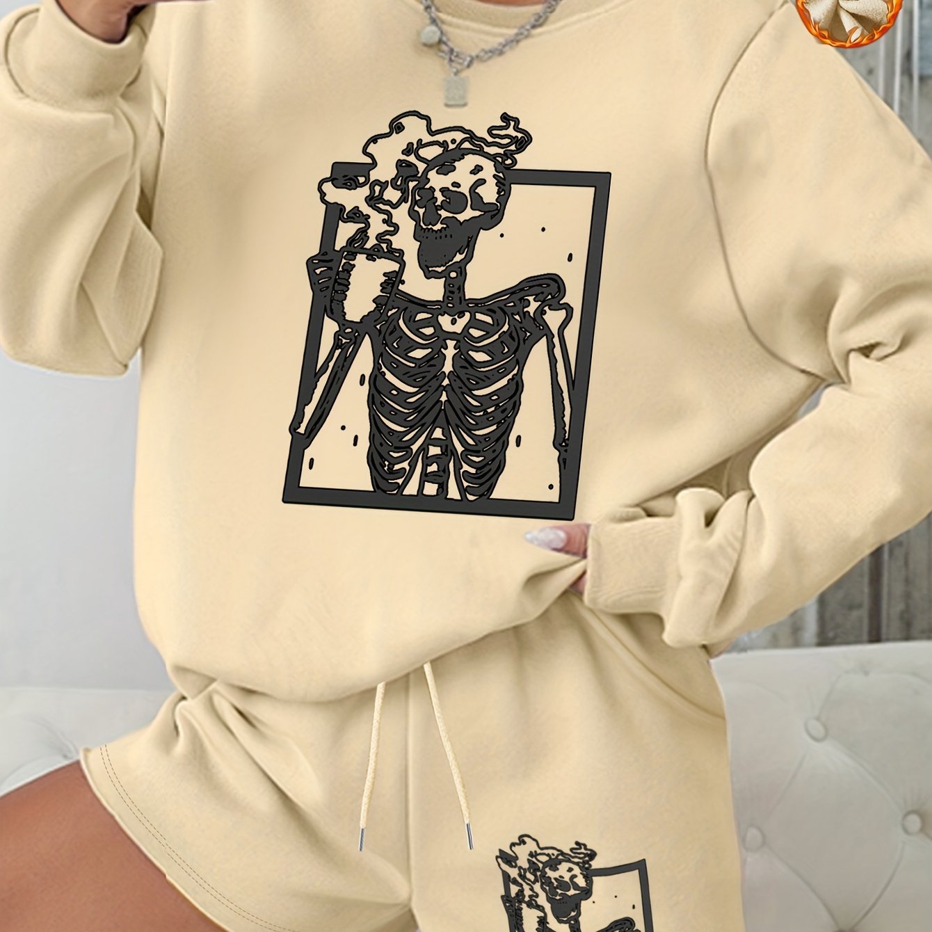 Halloween Casual Outfits Women's Plus Skull Print 2 Piece Set