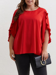 Solid Ruffle Trim Petal Sleeve Top