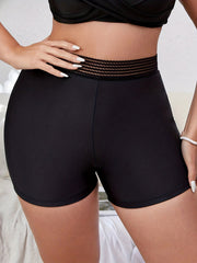 High Waist Bikini Shorts Solid Stitching Detail Bottoms