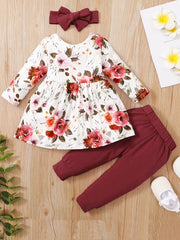 Baby Girls Floral Dress Set for Autumn/Spring