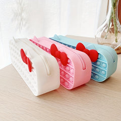 Rainbow Colorful Stationery Box Pencil Pen Case Coin Purse Soft Surface Bag Sili