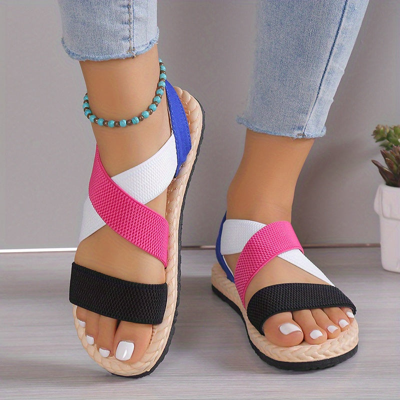 Colorful Straps Sandals Slingback Elastic Band Flat Shoes