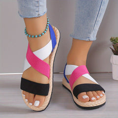 Colorful Straps Sandals Slingback Elastic Band Flat Shoes