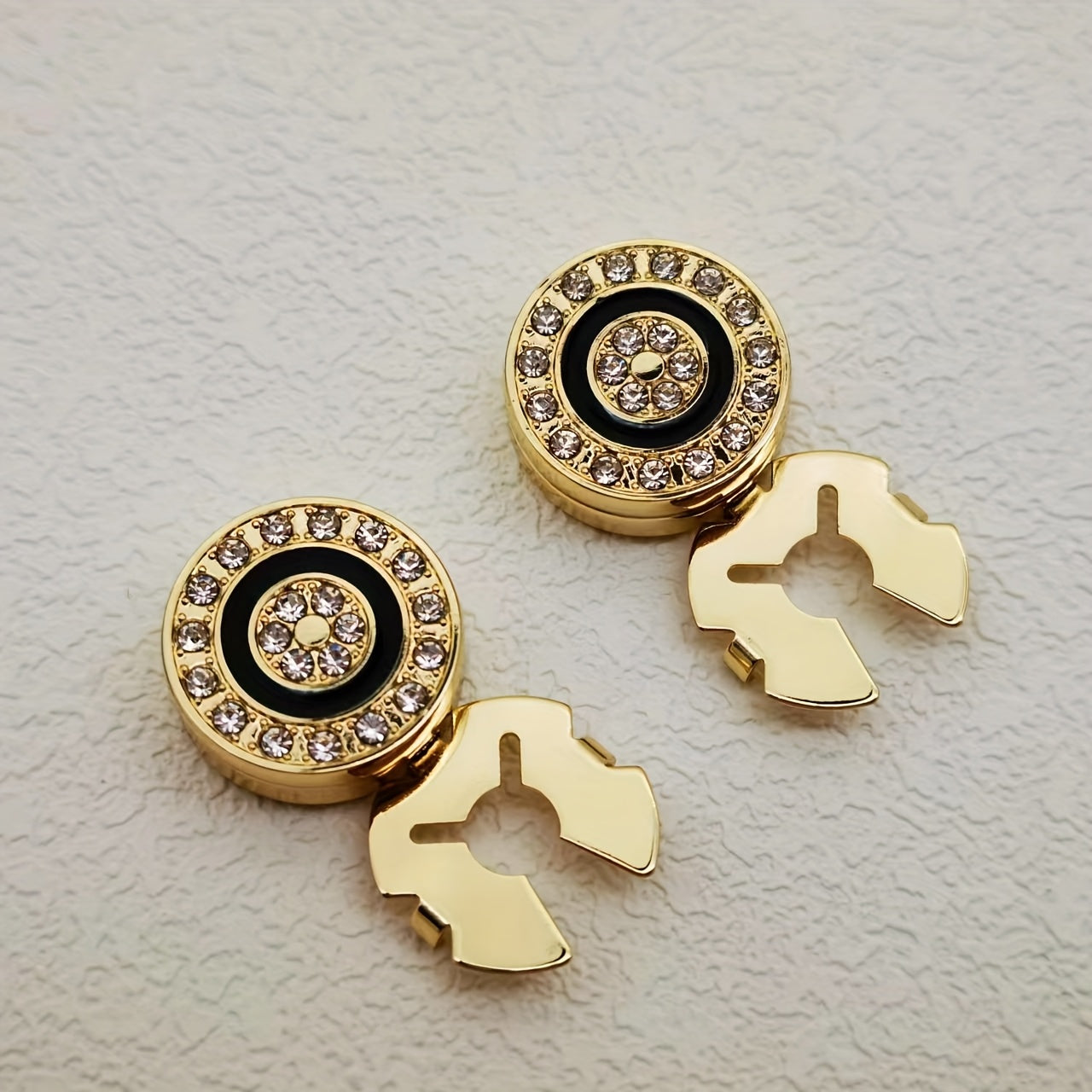 2pcs Rhinestone Button Covers Golden Tone for Men & Women