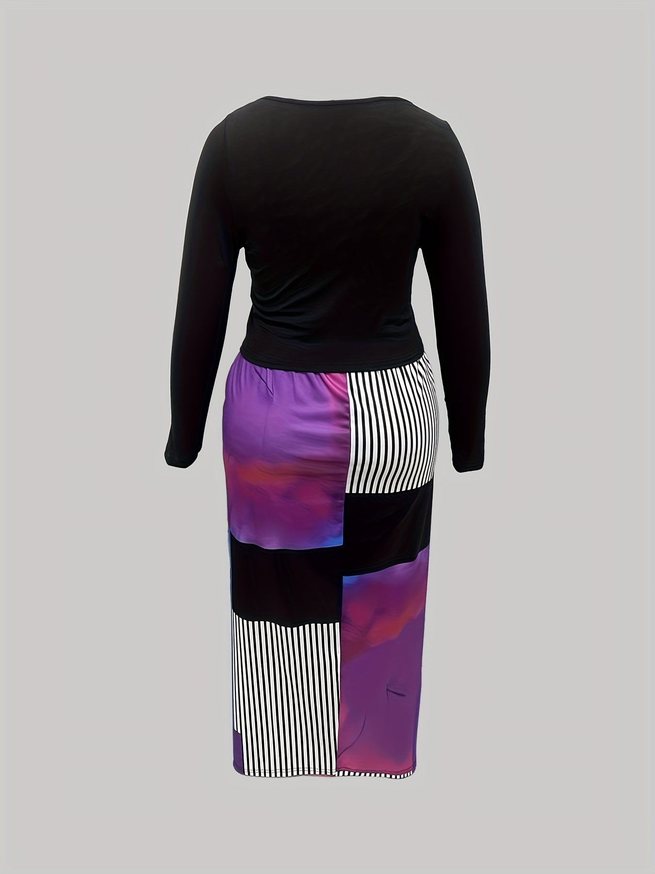 2 Piece Set Colorblock Slogan & Stripe Print Top & Maxi Skirt