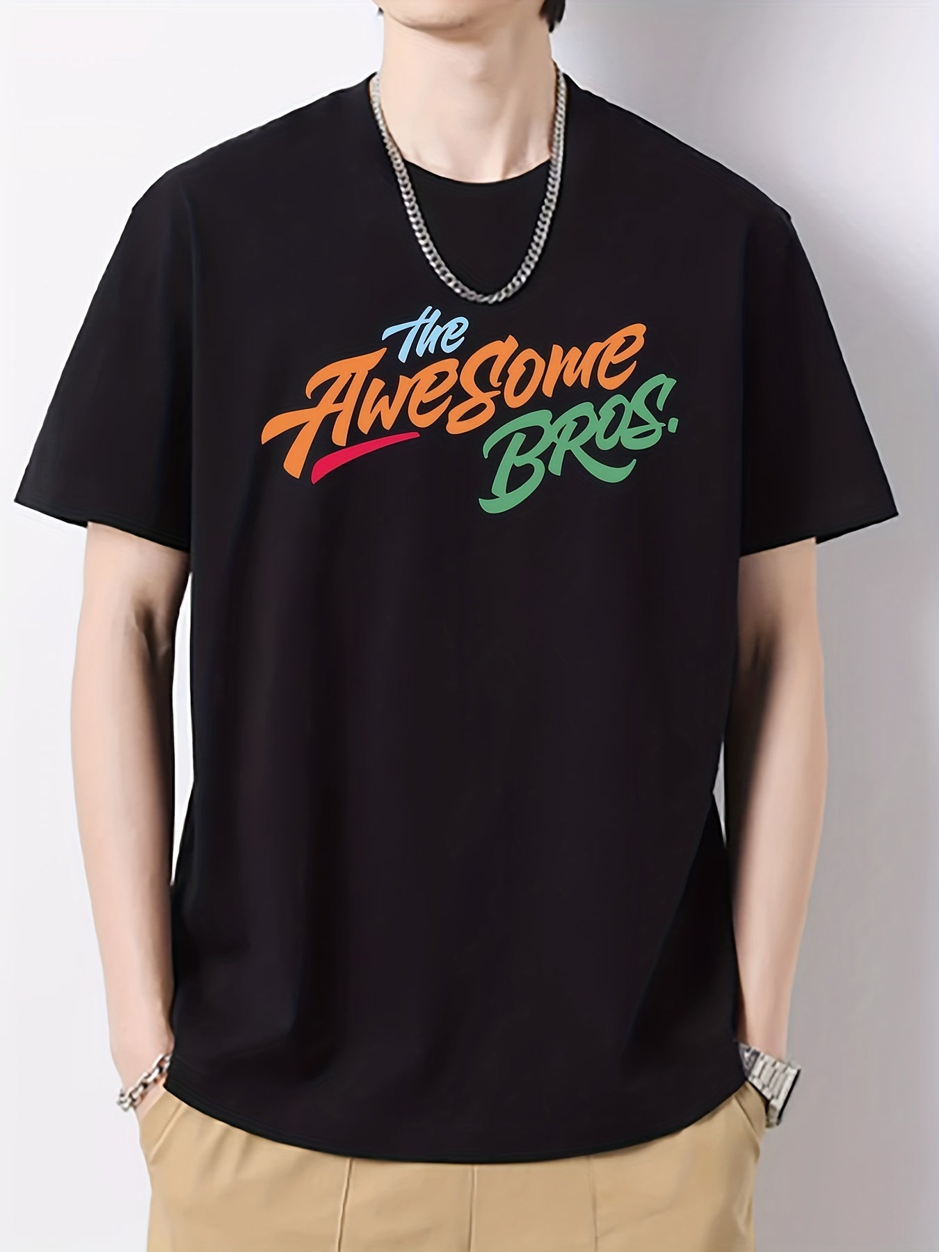 Cotton Letter Print Men's Graphic Crew Neck Active T shirt