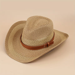 Straw Cowboy Hat Boho Jazz Sun Hat Unisex Western Cowgirl Hat