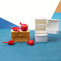 Simulation Kitchen Stove Refrigerator Model Toy Doll House Set