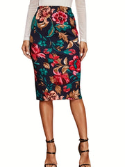 Floral Print High Waist Bodycon Skirt Women's Clothing