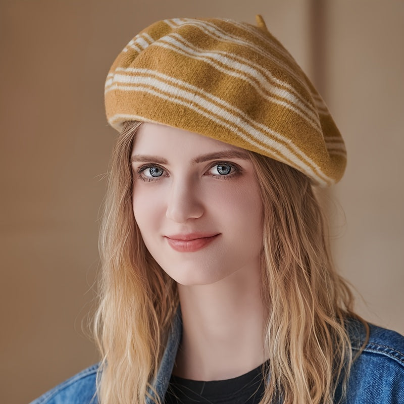 Striped Beret Women's Knitted Thermal Beret Vintage Hats For Weddings