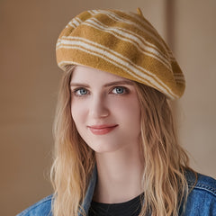 Striped Beret Women's Knitted Thermal Beret Vintage Hats For Weddings