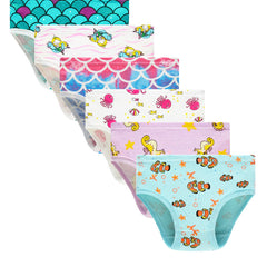 6pcs Girls Cotton Briefs Cartoon Print Boyshort Panties