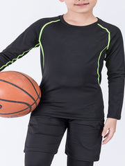 Boys Sports Tights Suit Long Sleeve Top & Leggings Quick Drying Fitness Wear